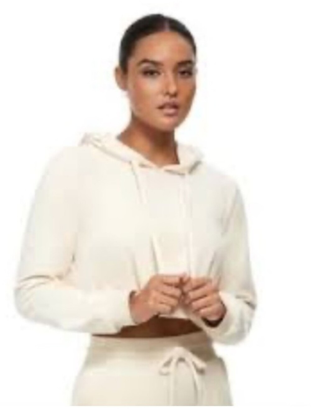 True Religion Womens Velour Crop Pullover Hoodie Size S Beige